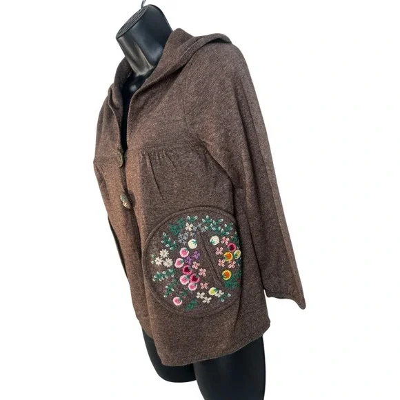 SLEEPING ON SNOW wool angora blend hooded embroidered cardigan M - Picture 3 of 7